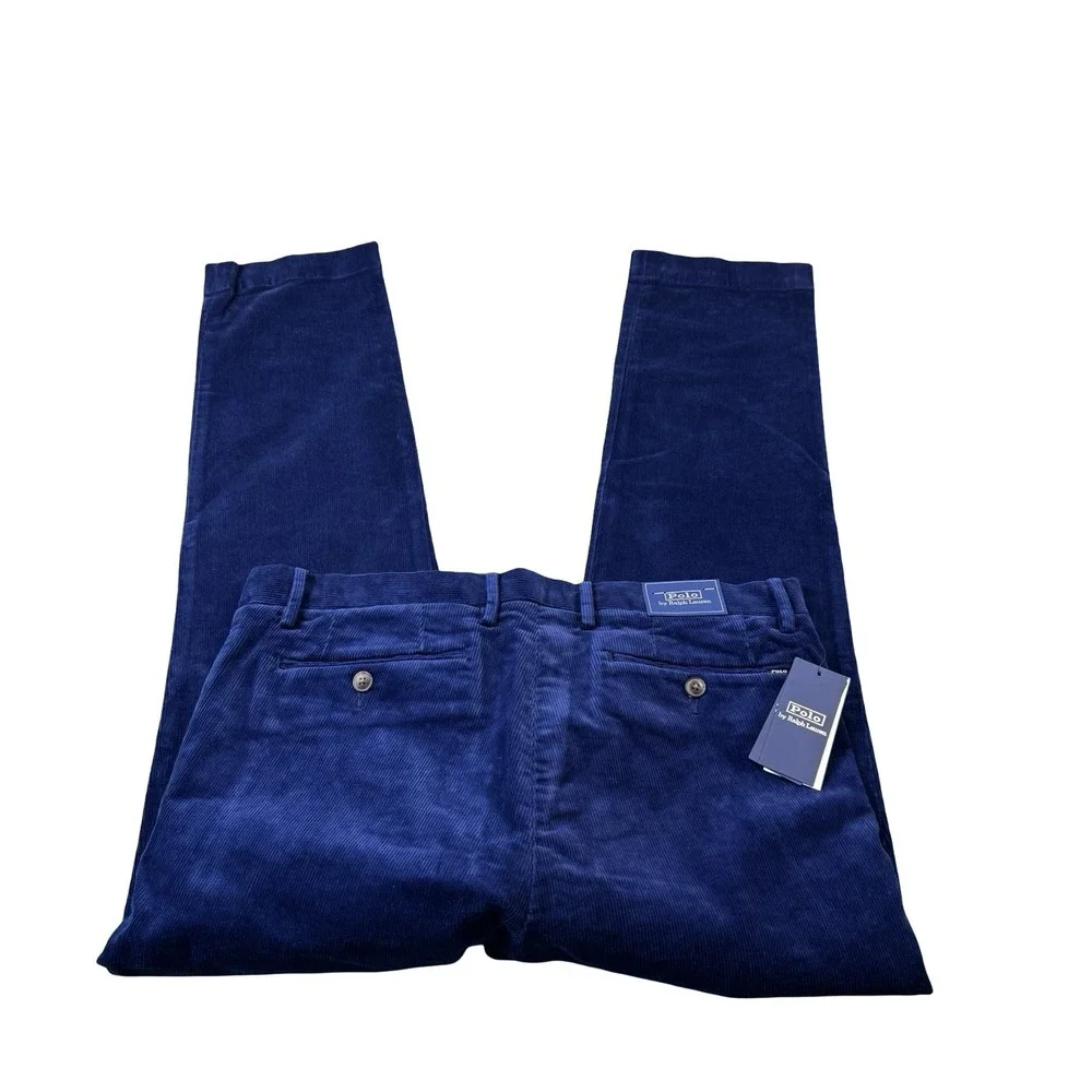 Polo Ralph Lauren Blue Slim Fit Mens Straight Fit Corduroy Pant Size 33X30 NWT